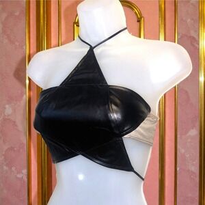 New Small Black Star Backless Halter Top Crop Blouse Sleeveless Vegan Goth Y2k